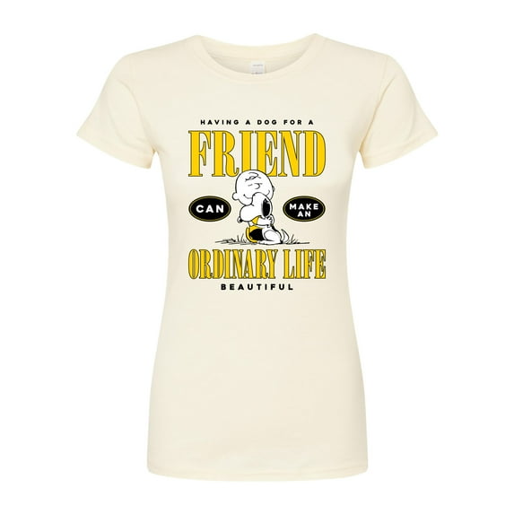 Peanuts - Dog Friend Make Ordinary Life Beautiful - Juniors Fitted Graphic T-Shirt