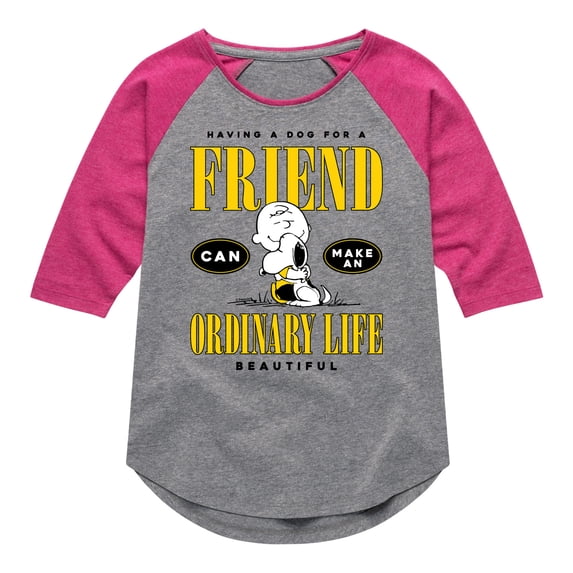 Peanuts - Dog Friend Make Ordinary Life Beautiful - Toddler & Youth Girls Raglan Graphic T-Shirt