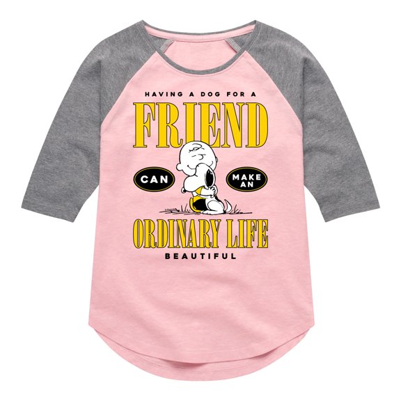 Peanuts - Dog Friend Make Ordinary Life Beautiful - Toddler & Youth Girls Raglan Graphic T-Shirt