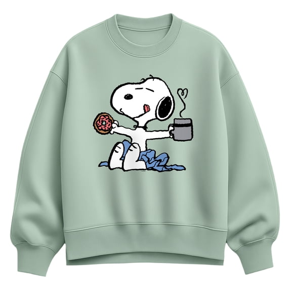 Peanuts - Donut Coffee Snoopy - Women's Oversized Fleece Crew Sweatshirt