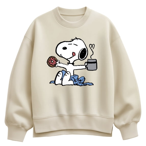 Peanuts - Donut Coffee Snoopy - Women's Oversized Fleece Crew Sweatshirt