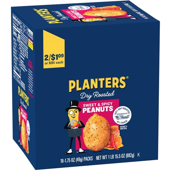 Peanuts Dry Roasted Nuts Individual Packs Party Snacks Snack On The Go Kosher Pl... And Spicy 1.75Oz