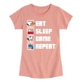 thumbnail image 1 of Peanuts - Eat Sleep Game Snoopy - Toddler & Youth Girls Short Sleeve Graphic T-Shirt, 1 of 6