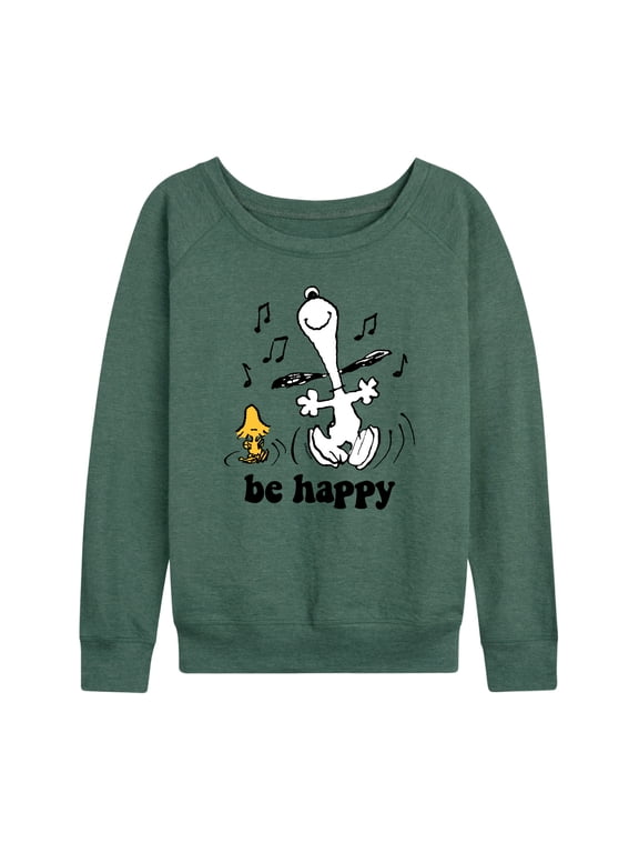 - Faces of Snoopy Women's Lightweight French Terry Wide Neck Long Sleeve Graphic Shirt