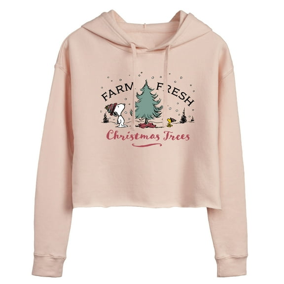 Peanuts - Farm Fresh Trees - Juniors Cropped Pullover Hoodie