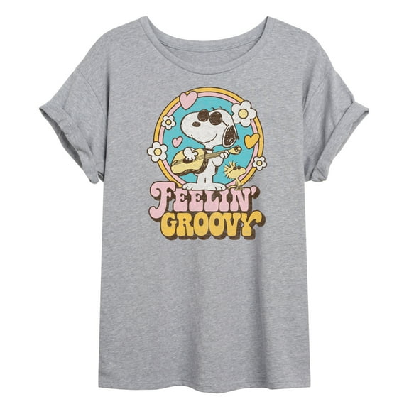 Peanuts - Feelin Groovy Snoopy And Woodstock - Juniors Ideal Flowy Muscle T-Shirt