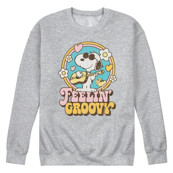 Peanuts - Feelin Groovy Snoopy And Woodstock - Men's Crew Neck Fleece Pullover