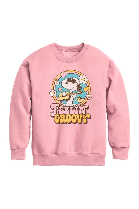 - Feelin Groovy Snoopy And Woodstock - Toddler And Youth Crewneck Fleece Sweatshirt