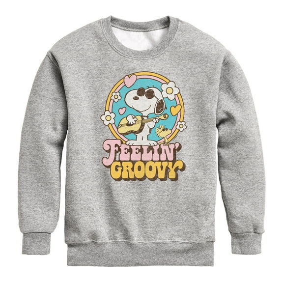 Peanuts - Feelin Groovy Snoopy And Woodstock - Toddler And Youth Crewneck Fleece Sweatshirt