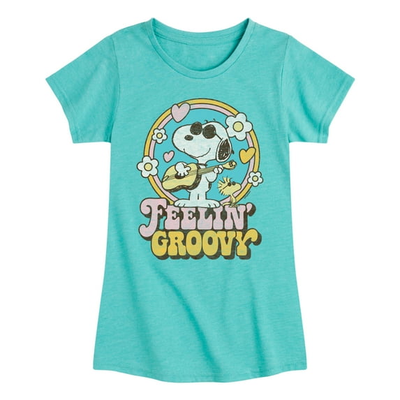 Peanuts - Feelin Groovy Snoopy And Woodstock - Toddler And Youth Girls Short Sleeve Graphic T-Shirt