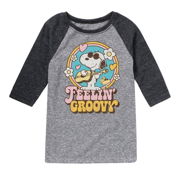 Peanuts - Feelin Groovy Snoopy And Woodstock - Toddler And Youth Raglan Graphic T-Shirt