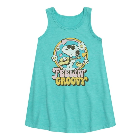 Peanuts - Feelin Groovy Snoopy And Woodstock - Toddler and Youth Girls A-line Dress