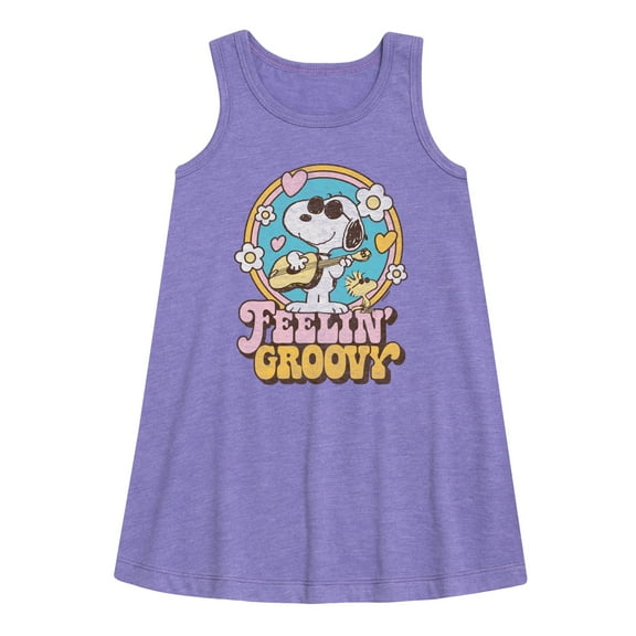 Peanuts - Feelin Groovy Snoopy And Woodstock - Toddler and Youth Girls A-line Dress