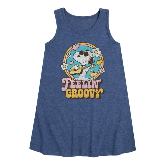 Peanuts - Feelin Groovy Snoopy And Woodstock - Toddler and Youth Girls A-line Dress