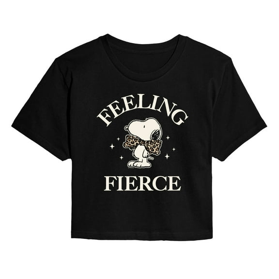 Peanuts - Feeling Fierce Snoopy - Juniors Cropped Short Sleeve Graphic T-Shirt