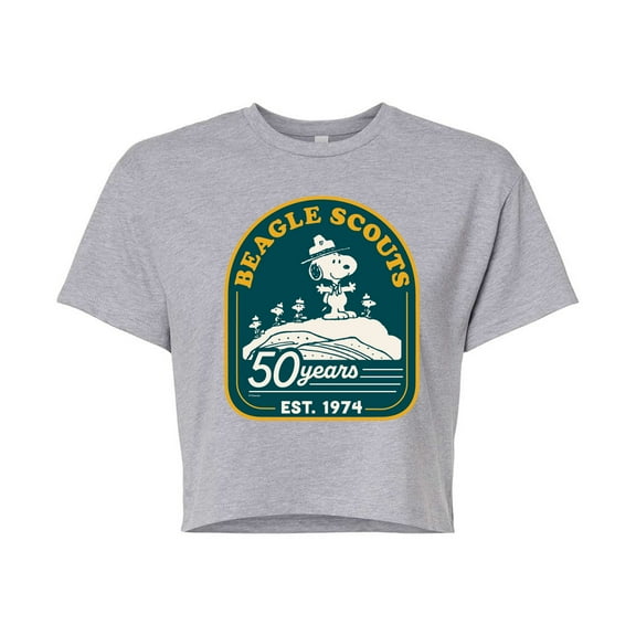 Peanuts - Fifty Years Mountain Top - Juniors Cropped Cotton Blend T-Shirt