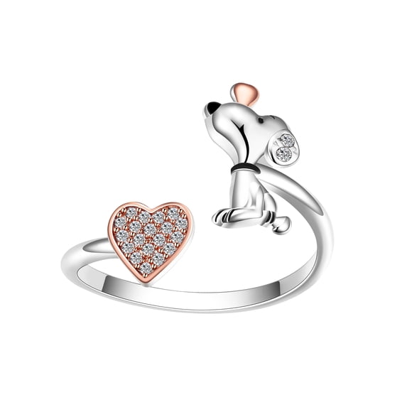 Peanuts Fine Silver Plated Snoopy Heart Bypass Ring