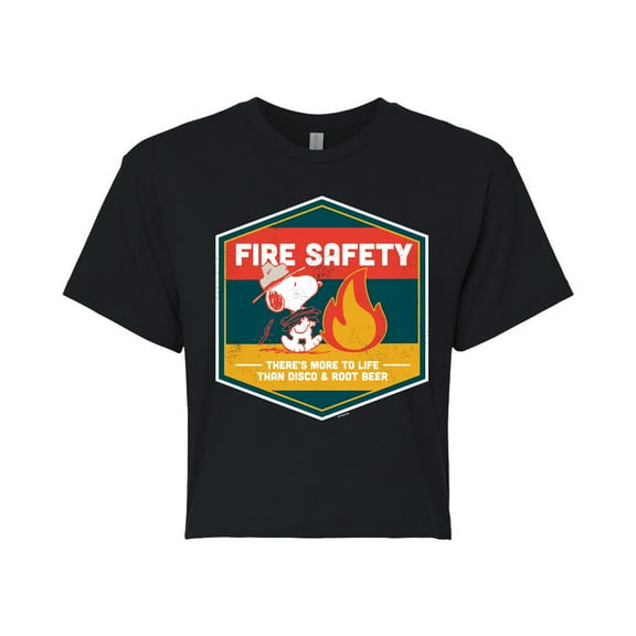 Peanuts - Fire Safety - Juniors Cropped Cotton Blend T-Shirt
