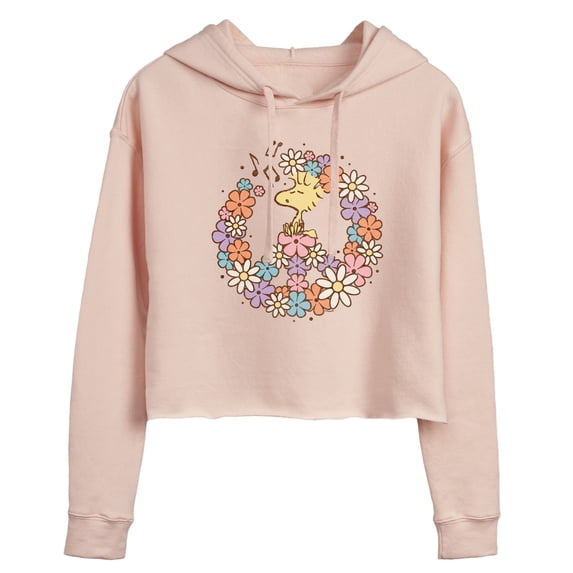Peanuts - Floral Peace Sign - Woodstock - Juniors Cropped Pullover Hoodie