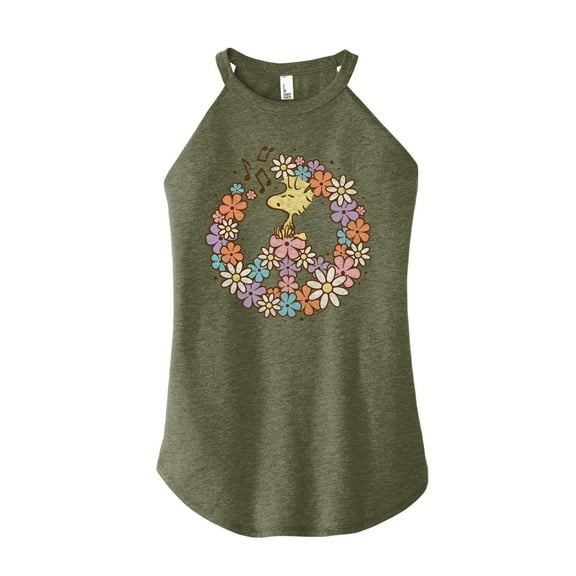 Peanuts - Floral Peace Sign - Woodstock - Juniors High Neck Tank Top