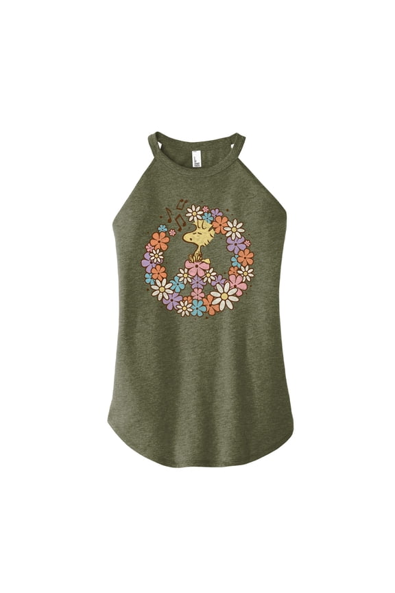 - Floral Peace Sign - Woodstock - Juniors High Neck Tank Top