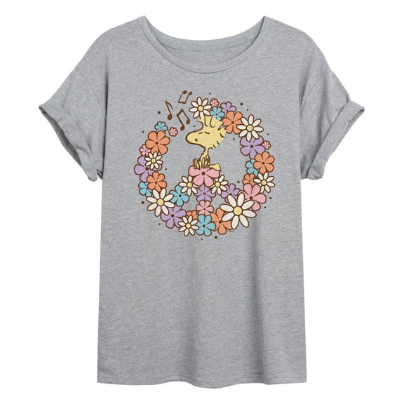 Peanuts - Floral Peace Sign - Woodstock - Women's Oversized T-Shirt