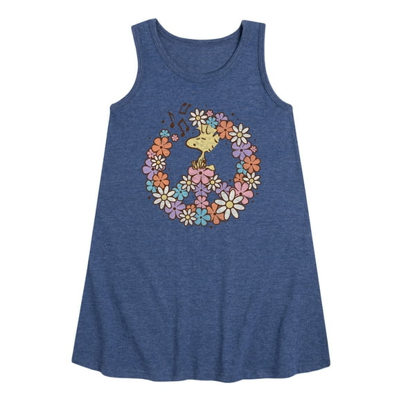 Peanuts - Floral Peace Sign - Woodstock - Toddler & Youth Girls A-line Dress