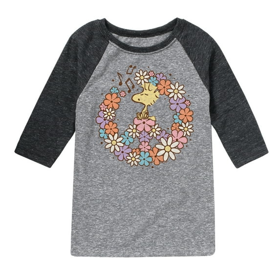 Peanuts - Floral Peace Sign - Woodstock - Toddler & Youth Raglan Graphic T-Shirt