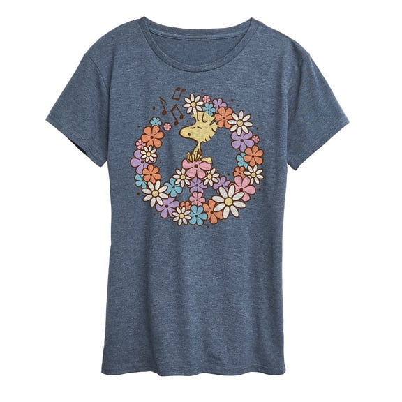 Peanuts - Floral Peace Sign - Woodstock - Women's Short Sleeve Graphic T-Shirt