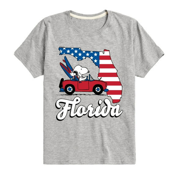 Peanuts - Florida American Flag Snoopy Woodstock - Toddler And Youth Short Sleeve Graphic T-Shirt