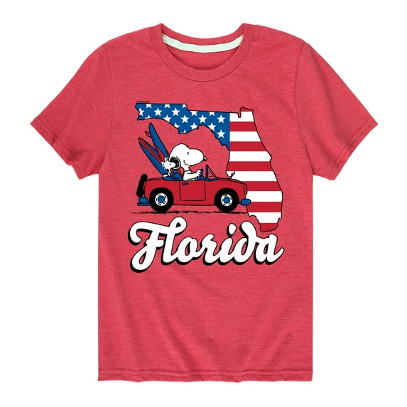 Peanuts - Florida American Flag Snoopy Woodstock - Toddler And Youth Short Sleeve Graphic T-Shirt