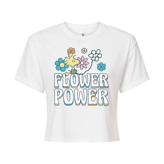 Peanuts - Flower Power - Juniors Cropped Cotton Blend T-Shirt