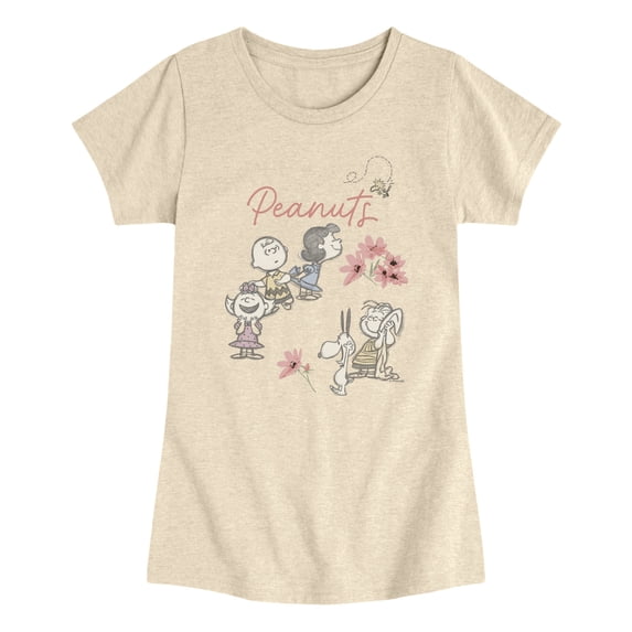 Peanuts - Flowers and Friends Drawing - Youth Girls Fitted Short Sleeve T-Shirt