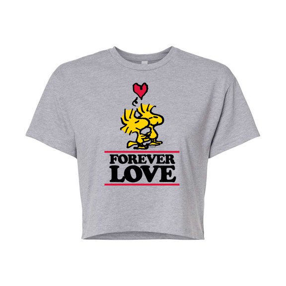 Peanuts - Forever Love - Juniors Cropped Cotton Blend T - Shirt