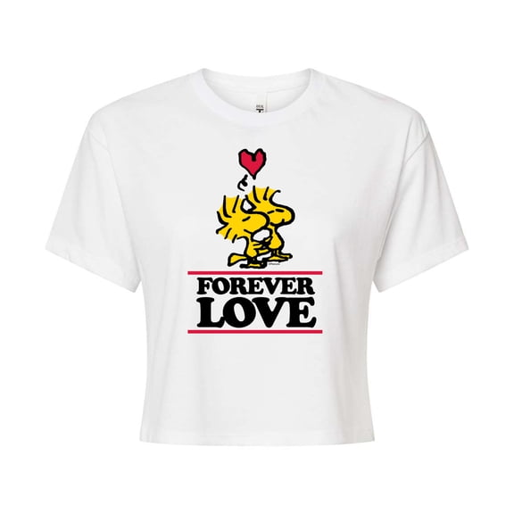 Peanuts - Forever Love - Juniors Cropped Cotton Blend T - Shirt
