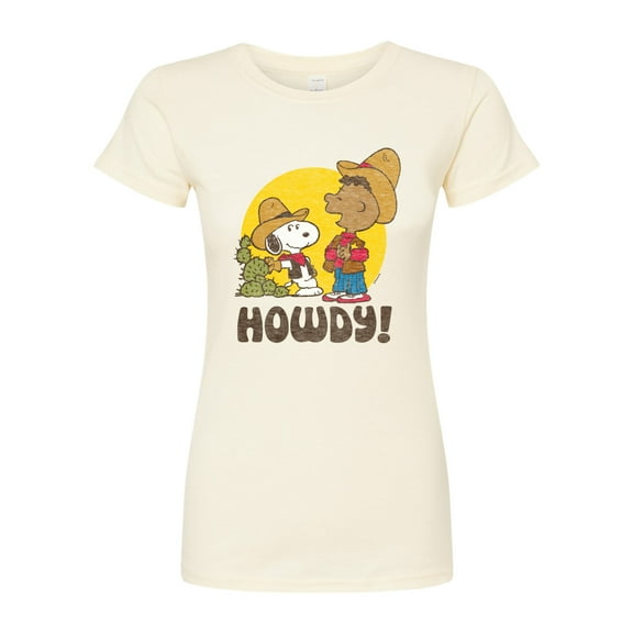 Peanuts - Franklin And Snoopy Howdy - Juniors Fitted Graphic T-Shirt