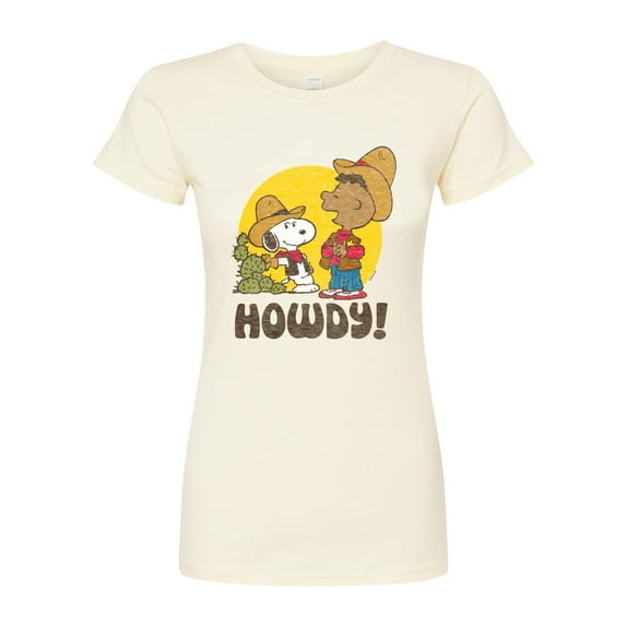 Peanuts - Franklin And Snoopy Howdy - Juniors Fitted Graphic T-Shirt