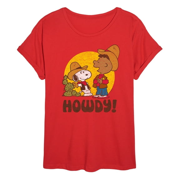 Peanuts - Franklin And Snoopy Howdy - Juniors Ideal Flowy Muscle T-Shirt
