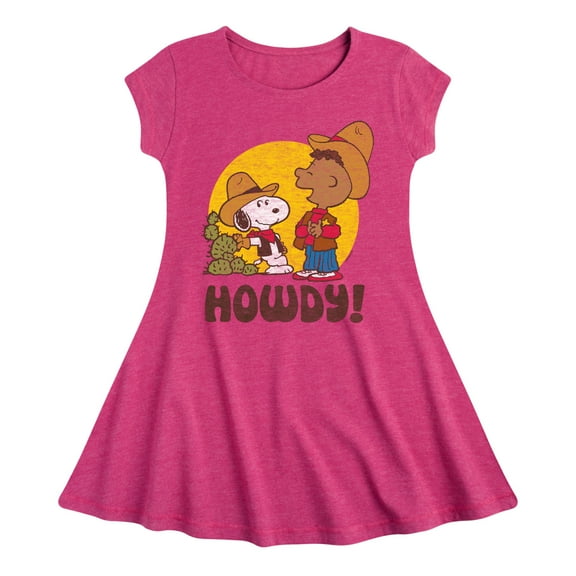 Peanuts - Franklin And Snoopy Howdy - Toddler & Youth Girls Fit & Flare Dress