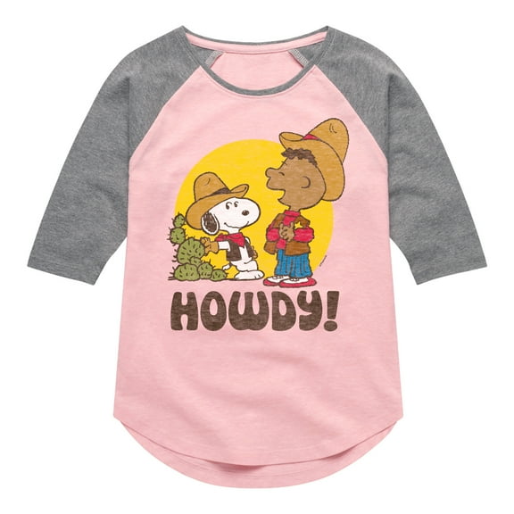 Peanuts - Franklin And Snoopy Howdy - Toddler & Youth Girls Raglan Graphic T-Shirt