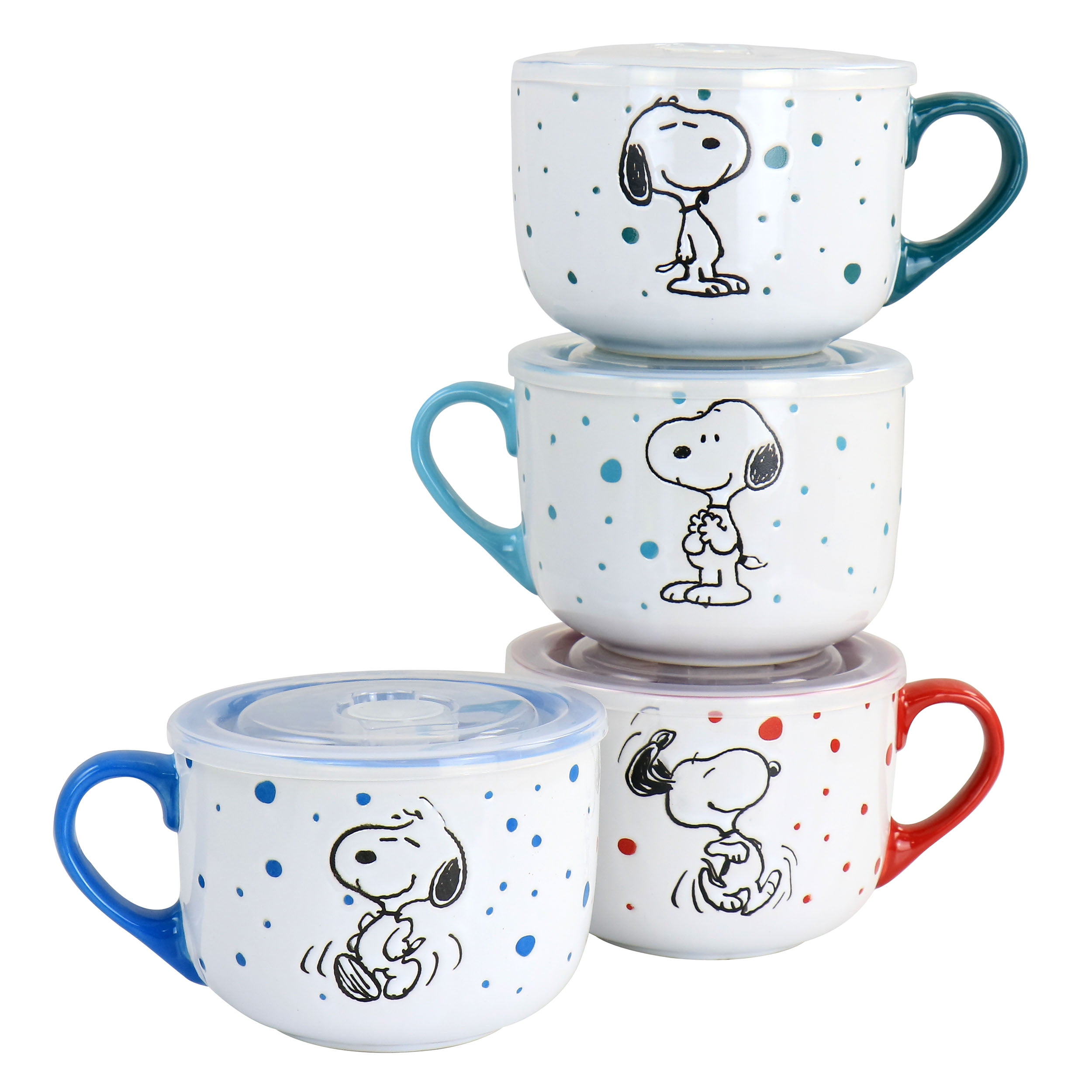 ★新品未使用　PEANUTS SNOOPY 食器SET Peanuts Freckled Joy 25oz Stoneware 4 Piece Soup Cup and Lid Set