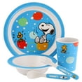 thumbnail image 1 of Peanuts Fun Times 5 Piece Kid's Bamboo Melamine Dinnerware Set in Blue, 1 of 2