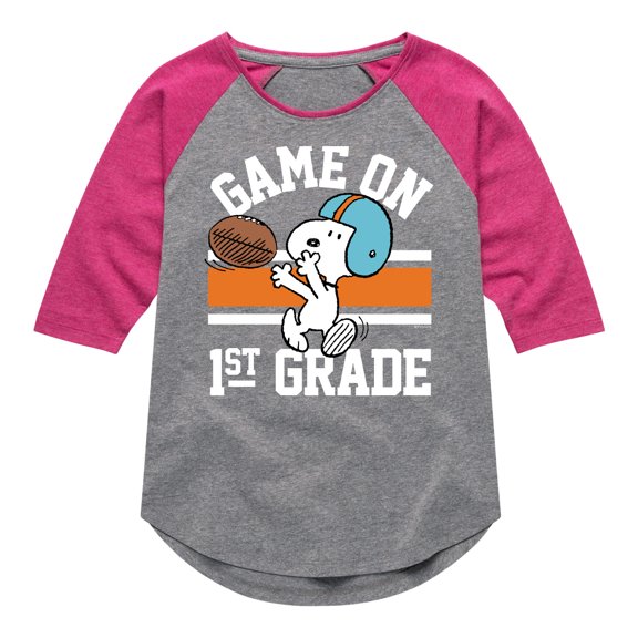 Peanuts - Game On 1st Grade - Toddler And Youth Girls Raglan Graphic T-Shirt