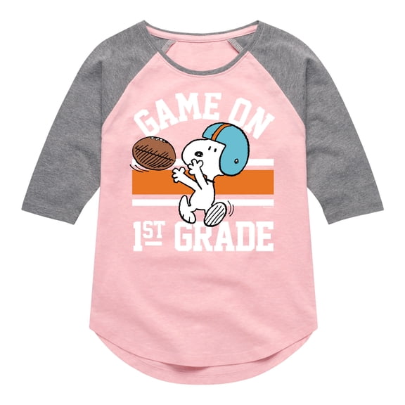 Peanuts - Game On 1st Grade - Toddler And Youth Girls Raglan Graphic T-Shirt