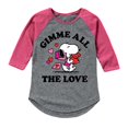 thumbnail image 1 of Peanuts - Gimme All The Love - Girls Toddler And Youth Raglan, 1 of 5