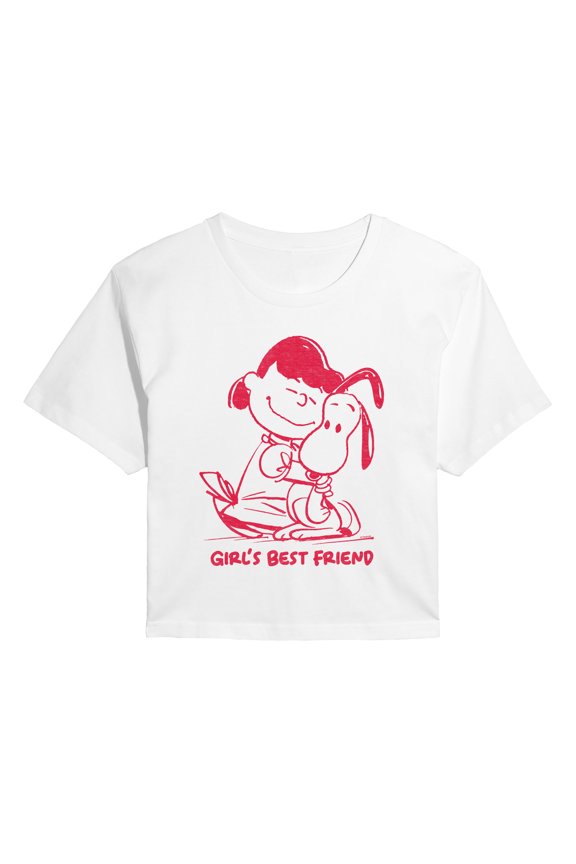 - Girl's Best Friend Lucy & Snoopy - Juniors Cropped Graphic T-Shirt