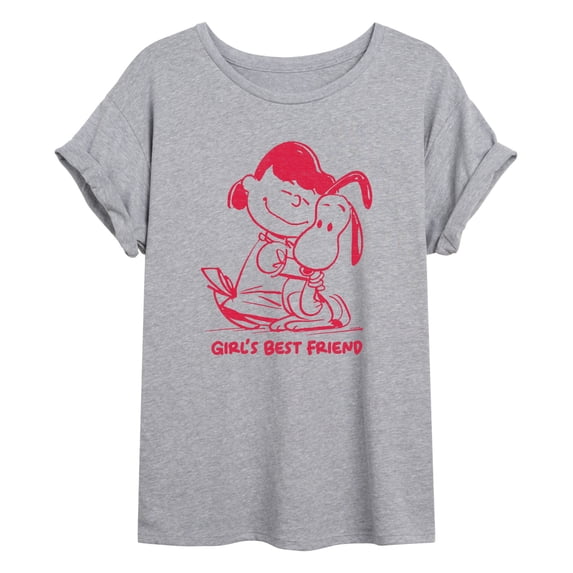 Peanuts - Girl's Best Friend Lucy & Snoopy - Juniors Oversized Graphic T-Shirt