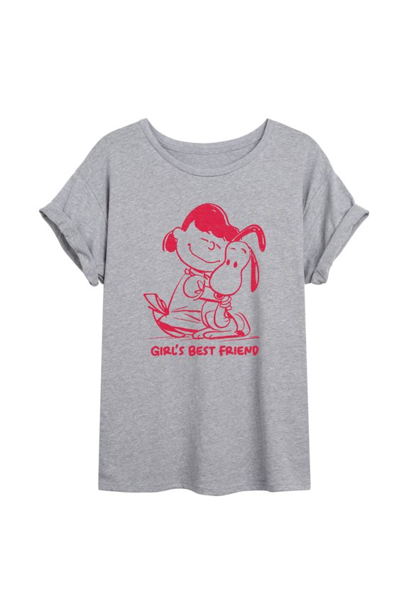 - Girl's Best Friend Lucy & Snoopy - Juniors Oversized Graphic T-Shirt
