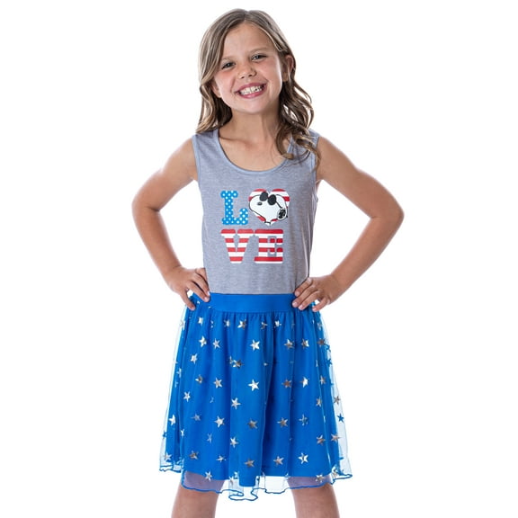 Peanuts Girl's Snoopy Joe Cool USA Love Tank Nightgown Dress Pajama