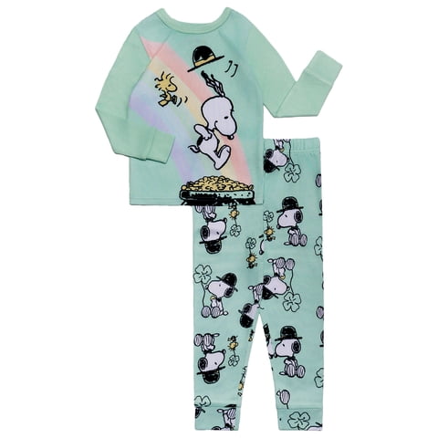 Peanuts Girls 2- Piece St Patricks Day Long Sleeve and Pant Pajama Set, Sizes 4-10